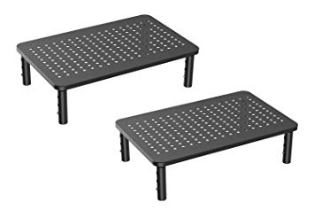 Monitor Stand Riser - 3 Height Adjustable Monitor Stand for Laptop, Computer, iMac, PC, Printer, Desktop Ergonomic Metal Monitor Riser Stand with Mesh Platform for Airflow by HUANUO (2 Pack)