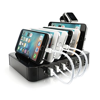 Podura 6-Port Cell Phone Charge Dock Desktop Usb Charging Station Multi Device Dock with 1 Apple Stand for iPhone IOS Samsung Android Device