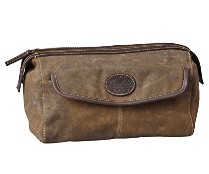 Men's Canvas & Leather Toiletry Bag by Bayfield Bags - Vintage Retro-Look Waxed Canvas Large Travel Tactical Toiletry Bag