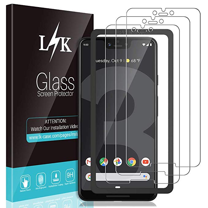 L K 3 Pack Screen Protector for Google Pixel 3 XL, Tempered Glass [New precise version] [Bubble Free] [Case Friendly] [Scratch Resistance] [Alignment Frame Easy Installation] Screen Protective Film