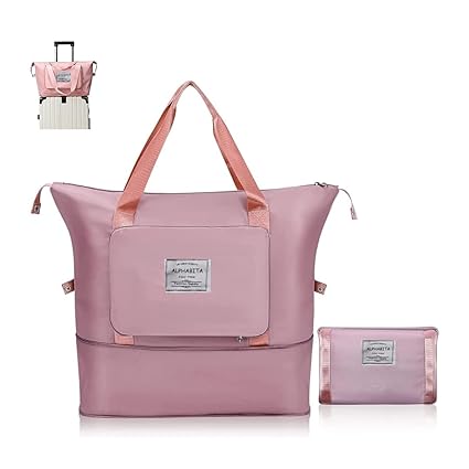 ALPHABITA Foldable Travel Duffel Bag Large Capacity Folding Lightweight Waterproof Carry Luggage Fashion Bag (Light Pink)