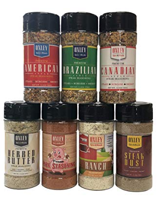 Variety Seasoning Set, 7 Pack, Oxley Spice & Blends American, Brazilian, Canadian, Pasture Fed Herbed Butter, Pork, Ranch and Steak Dust, Grilling and BBQ (Assorted Sampler)