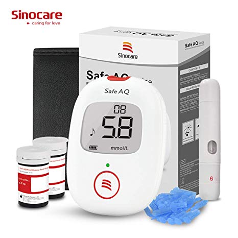 Sinocare Safe AQ Voice Blood Glucose Monitor, Diabetes Testing Kit with Voice Reminder and Light Warning, Blood Sugar Meter Codefree Test Strips x 50 Lancet x 50, Pain-Free Glucometer - in mmol/L