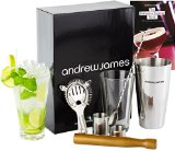 Andrew James Premium Cocktail Set Including Boston Cocktail Shaker and Glass Twisted Bar Spoon Strainer Wooden Muddler 25ml and 50ml  192 Page Cocktail Book Complete In An Elegant Gift Box