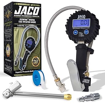 JACO FlowPro Digital Tire Inflator Gauge (200 PSI) with Dually Lightning T-Series Air Chuck (Bundle Kit)