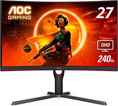 AOC CQ27G3Z 27" Curved Gaming Monitor, QHD 2K 2560x1440, 1000R VA, 240Hz 0.5ms, FreeSync Premium, Height Adjustable Stand, Xbox PS5 Switch, 3-Year Zero-Bright-dot