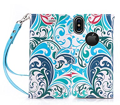 iPhone X Case, iPhone X Wallet Case, FYY [RFID Blocking wallet Case] 100% Handmade Flip Folio Case [Kickstand Feature] With ID&Credit Card Protector for Apple iPhone X Edition(2017) Pattern 16