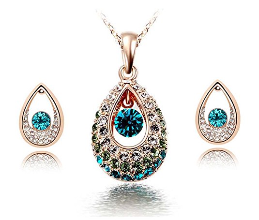 KATGI Fashion Austrian Crystal Angel Teardrop Pendant Necklace & Earrings (Set of 2)