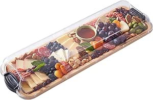 Farberware Rectangular Build-a-Board Cutting Board with Single Compartment and Clear Locking Lid for Charcuterie, Snacks, and More - Make it. Take it. Enjoy it, 7x22 Inch, Bamboo