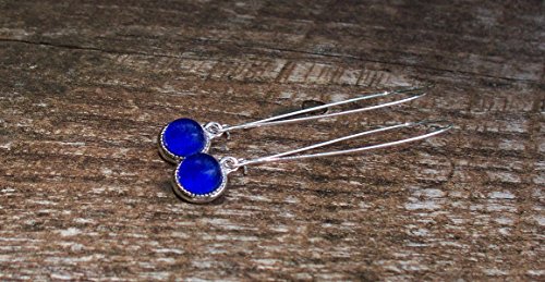 Recycled Vintage Cobalt Noxzema Jar Long Drop Charm Earrings
