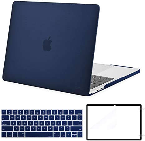 MOSISO Compatible with MacBook Pro 13 Case 2019 2018 2017 2016 Release A2159 A1989 A1706 A1708, Plastic Corner Protective Hard Shell Case & Keyboard Cover Skin & Screen Protector, Navy Blue