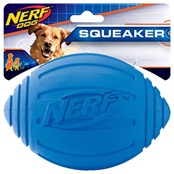 Nerf Dog Squeak Ridged Rubber Football Dog Toy, Medium/Large, Blue