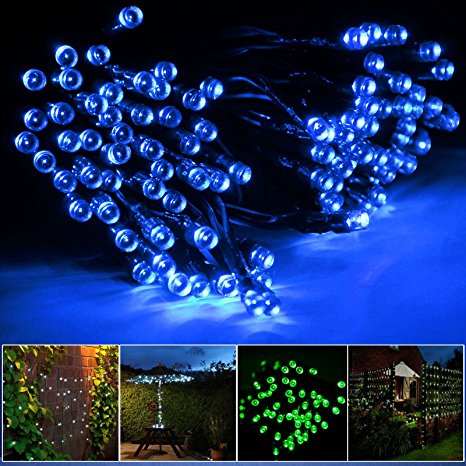 Lychee Solar powered string light 55ft 17m 100 LED Solar Fairy light string for Garden,Outdoor,Home,Christmas Party (17m 100Leds, Blue)