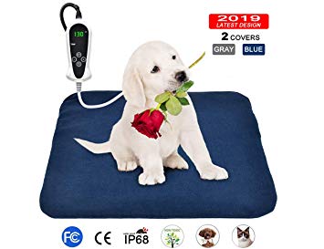 Whitney Pet Heating Pad for Cats 18in x 18in Electric Heated Bed for Dogs Indoor Use with Auto Power Off and Chew Resistant Steel Cord, Bonus Grey Cover