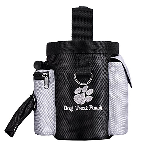 Dog Treat Training Pouch, Hands-free Dog Training Pouch with Waist Clip, Poop Bag Dispenser and Drawstring by Delomo