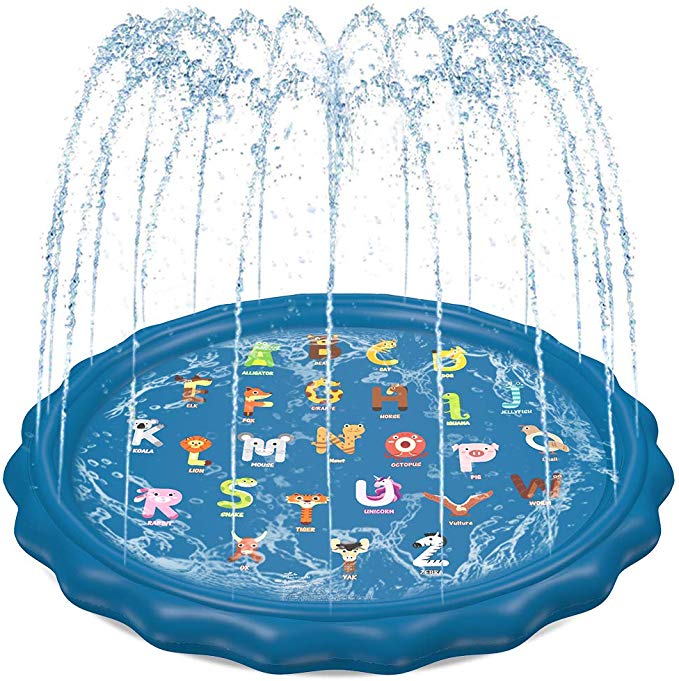 Jasonwell Sprinkler for Kids Splash Pad Play Mat 60" Baby Wading Pool for Toddlers Fun Summer Outdoor Water Toys for Children Boys Girls Inflatable Pool Kids Sprinkler for Babies Alphabet Learning