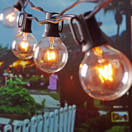 Patio Lights G40 Globe Party String Lights Outdoor Lighting for Garden Party Christmas Wedding New Year Lawn Backyard Bedroom RV Dancing Indoor Decoration with 25 Warm White Bulbs 25ft Black Wire