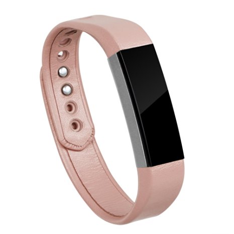 Wearlizer Genuine Leather Band Replacement Strap Wristband for Fitbit Alta - Large Pink