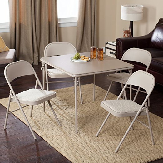 Meco Sudden Comfort Deluxe Single Padded Seat and Back-5 Piece Card Table Set - Lace