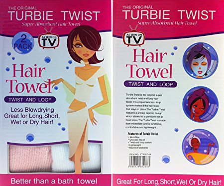 New 2pk Turbie Twist & Loop Hair Wrap Head Towel Turban Drying Cap Hat