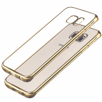 Samsung Galaxy S7 edge Bumper Case , Ubegood Ultra-Thin [Drop Protection]Shock Resistant [Metal Electroplating Technology] Soft Gel TPU Bumper Case for Samsung Galaxy S7 edge Case cover - Gold