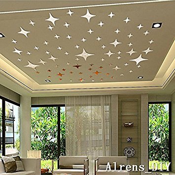 Alrens_DIY(TM)8.5cm*50pcs Bling-bling Stars DIY Acrylic Removable Decorative Mirror Surface Crystal Wall Stickers 3D Home Decal Room Murals Wall Paper Decor Gift
