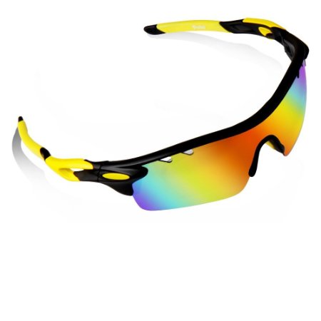 Poshei P01 Polarized Sports Sunglasses with 5 Set Interchangeable Lenses for Biking Fishing Running Driving Golf Baseball