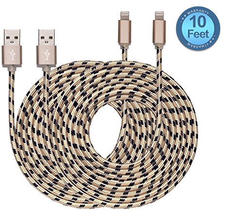 Certified Lampa 10 Feet / 3 Meter Extra Long Nylon Braided Charging Cord Data Cable for iPhone iPad and iPod ( 2 Pack)