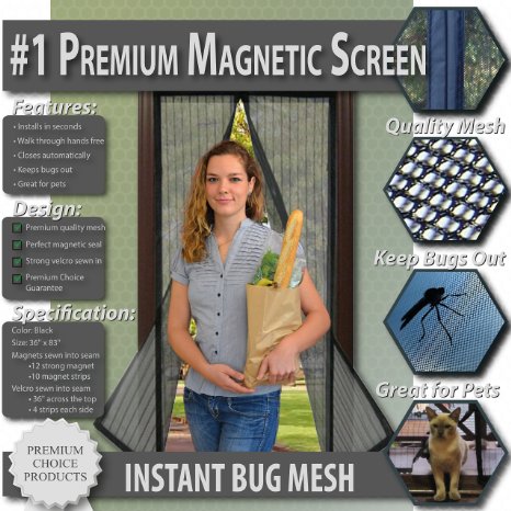 Premium Magnetic Screen Door - Keep Bugs Out Let Fresh Air In Instant Bug Mesh Is Built Tough Magnetic Top To Bottom Seal Snaps Shut Automatically Full Length Velcro