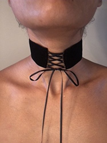 The Black Lace-Up Corset Chokers// Black French Velvet Satin Back Choker Necklace// Free Gift!!