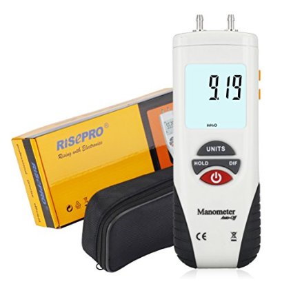 Manometer, RISEPRO® Digital Air Pressure Meter and Differential Pressure Gauge HVAC Gas Pressure Tester
