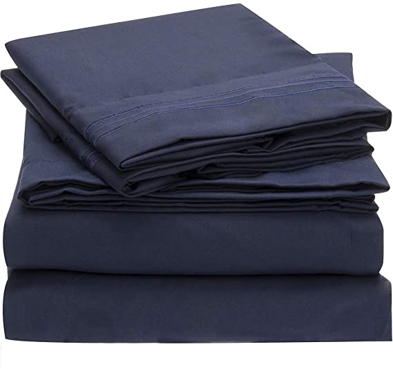 Mellanni Bed Sheet Set - Brushed Microfiber 1800 Bedding - Wrinkle, Fade, Stain Resistant - 4 Piece (Queen, Royal Blue)