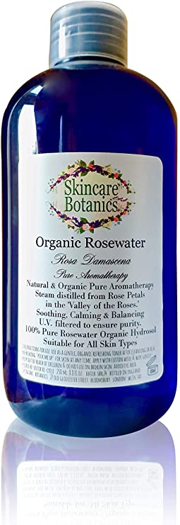 Organic Pure & Natural Rosewater | Highest 'A' Grade| Steam distilled from Rose Petals in the 'Valley of the Roses'| Balances the skin's p.h. balance, anti-inflammatory, anti-allergic and softens skin | Soothing, stimulates regeneration, hydrates, refreshes & is naturally fragrant | Has a calming effect on the skin on the senses | Contains no alcohol or added ingredients | A super sized 250 ml. bottle for great value | Suitable for all skin types | An excellent daily skin tonic
