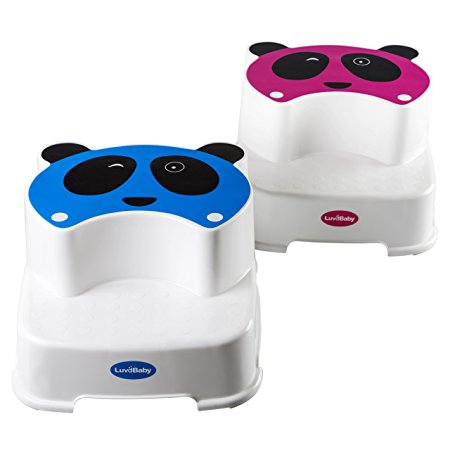 Baby Double Step Stool - The Winking Panda by LuvdBaby | Stepping Stool for Children | Perfect for Boys and Girls Bathroom or Toddler Toilet Training | Anti-Slip Childs Foot Stool