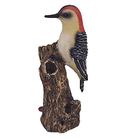 Beautiful Red Headed Woodpecker on a Tree Branch Bird Figurine 7 in Tall