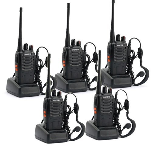 5 Pack BaoFeng BF-888S Long Range UHF 400-470 MHz 5W CTCSS DCS Portable Handheld 2-way Ham Radio with Original Earpiece 5 pcs  Baofeng Programming Cable Support WIN764 Bit