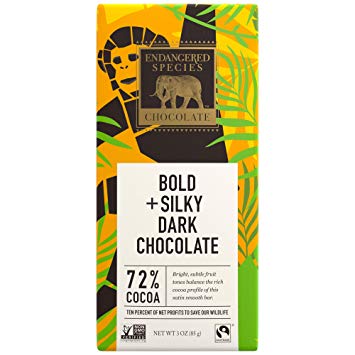 Endangered Species Chimpanzee, Natural Dark Chocolate (72%), 3-Ounce Bars (Pack of 12)