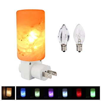 YaFex Mini Himalayan Crystal Salt Lamp Hand Carved Natural Rock Nursery Wall Slat Light Plug In Nightlight with Warm Bulb and LED Color Changeable Bulb