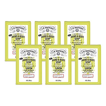 JR Watkins Natural Hand and Body Bar Soap, Moisturizing Bath and Shower Soap for Women and Men, Shea Butter, USA Made and Cruelty Free, 8 oz, Aloe & Green Tea, 6 Pack