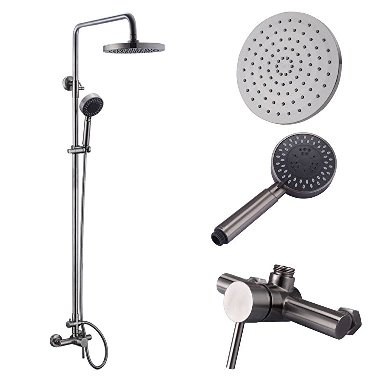 KES Shower System, Bathroom Faucet Set with Rain Shower Head and Handheld (Lead-Free 2 Function Adjustable SUS 304 Stainless Steel) Shower Bar Wall Mount, Brushed Nickel, X6050A