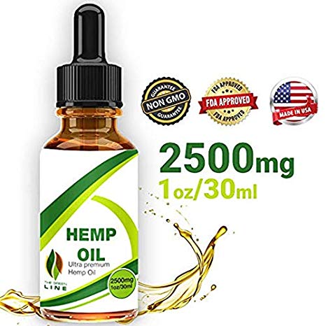 Hemp Oil Drops 2500mg, 100% Natural Extract, Supports Anti-Anxiety and Stress Health, All Natural Dietary Supplement, Rich in Omega 3 & 6 Fatty Acids for Skin & Heart Health, Vegan Vegetarian Friendly