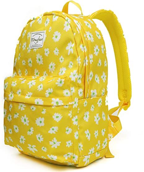 FITMYFAVO Backpack for Girls with Multi-Pockets | Bookbag Daypack Travel Bag (Yellow Daisy)