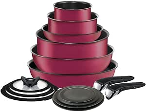 T-fal Ingenio Nonstick Cookware Set 14 Piece, Induction, Oven Broiler Safe 500F, Cookware, Pots and Pans, RV, Camping, Oven, Broil, Dishwasher Safe, Detachable Handle, Rose Pink