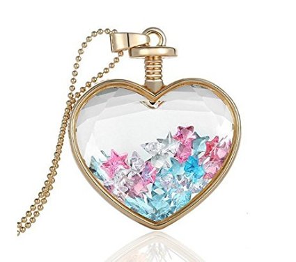 bestwishes2u Multicolor Star Shaped Crystal in Heart Glass Locket Pendant Necklace with 60cm Bead Chain