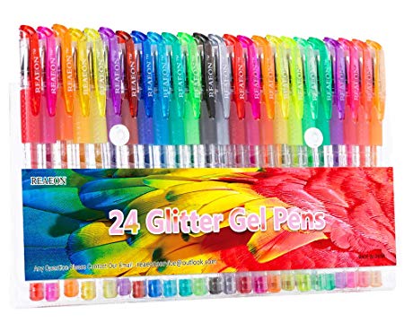 Glitter Gel Pens, 24 Scented Gel Pen Colored Glitter Markers Fine Point Drawing Pen for Adults Coloring Books Doodling Bullet Journaling, 40% More Ink & Great Gift Idea for Kids