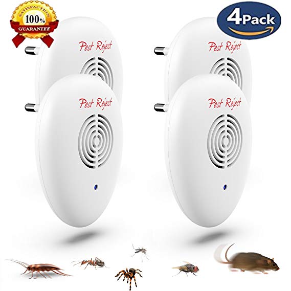 [NEW 2018 UPGRADED] Ultrasonic Pest Repeller(4-Pack)-Electronic Pest Control Plug In for Indoor and Outdoor-In Repellent / Anti Mice,Mosquitoes,Cockroaches,Ants,Rodents, Flies,Spiders,Bugs - Child & Pet Safe