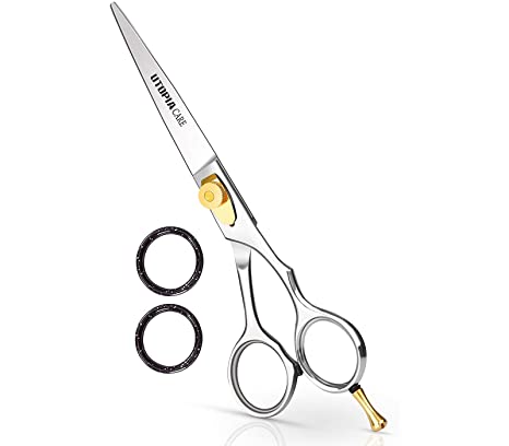 Professional Barber Hair Cutting Scissors/Shears (6.5 Inches) with Fine Adjustable Tension Screw and Detachable Finger Rest - Silver