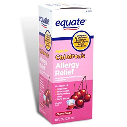 Equate - Children's Allergy Relief, Oral Solution, Cherry Flavor, 8 oz (Compare to Benadryl)