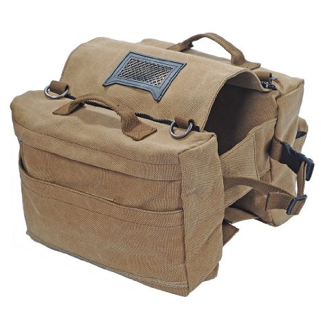 Lalawow Cotton Canvas Dog Pack Hound Travel Camping Hiking Backpack Saddle Bag Rucksack for Medium & Large Dog