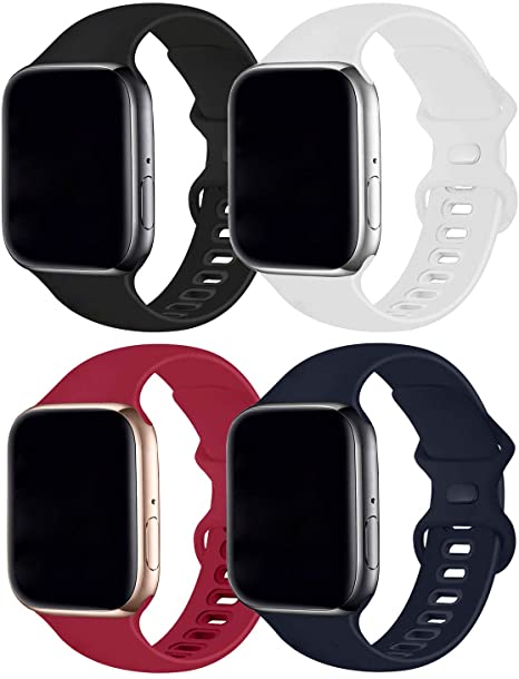 RUOQINI 4 Pack Compatible with Apple Watch Band 42mm 44mm,Sport Silicone Soft Replacement Band Compatible for Apple Watch Series SE/6/5/4/3/2/1 [S/M Size - Rosered/MidnightBlue/Black/White]